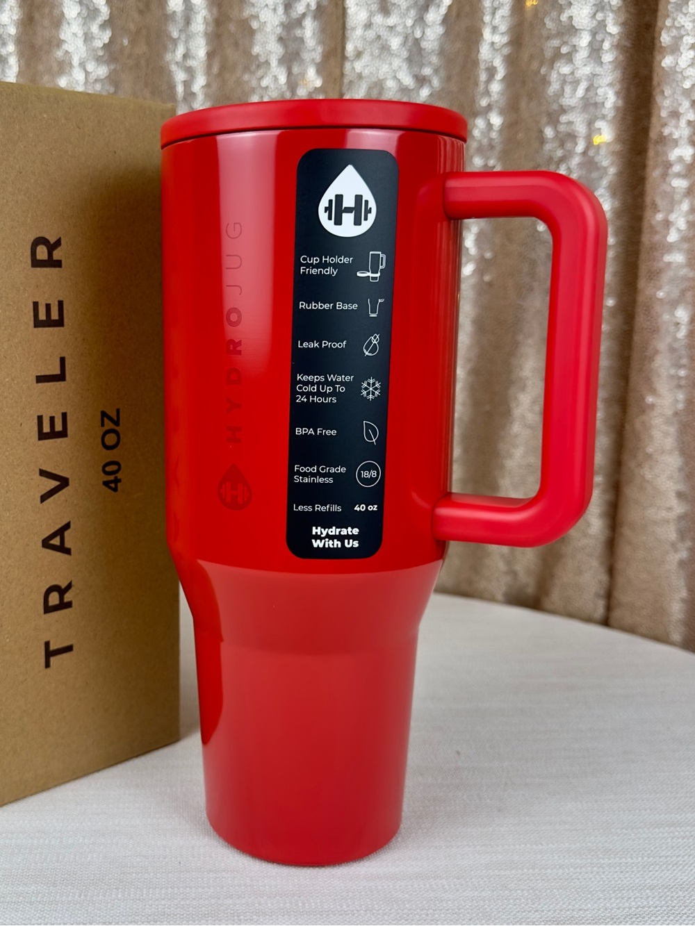 ❤️ HydroJug Traveler 40oz Tumbler – Red Shine Limited Edition ❤️ NIB